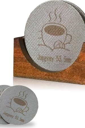 2 Packs 53.5mm Espresso Puck Screen with Stand, Reusable Coffee Filters Compatible with Breville Barista 54mm Portafilter Basket, 1.7mm Thickness 150μm 316 Stainless Steel Espresso Machine Accessories