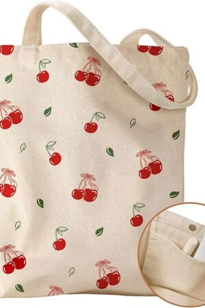 Aesthetic Cottonseed Tote Bag for Women - with Magnetic Buckle and Inner Pocket for Lady Cloth Cotton Tote Bag