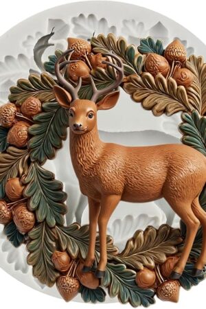 Christmas Deer Silicone Mold Holly Leaves Fondant Molds Pinecone Chocolate Molds For Sugar Cake Decorating Cupcake Topper Gum Paste Candy Polymer Clay