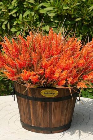 20 Bundles Artificial Plants Outdoor, UV Resistant Fake Flowers, Realistic Faux Lavender Shrubs for Porch Garden Window Box Home Decoration (Fall Orange)
