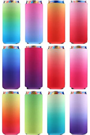 Boao 18 Pieces Slim Can Cooler Sleeves Neoprene Slim Cooler Insulated Drink Can Sleeves Holder Skinny Beer Coffee Cup Sleeve Reusable Cup Cover(Gradient,12 oz)