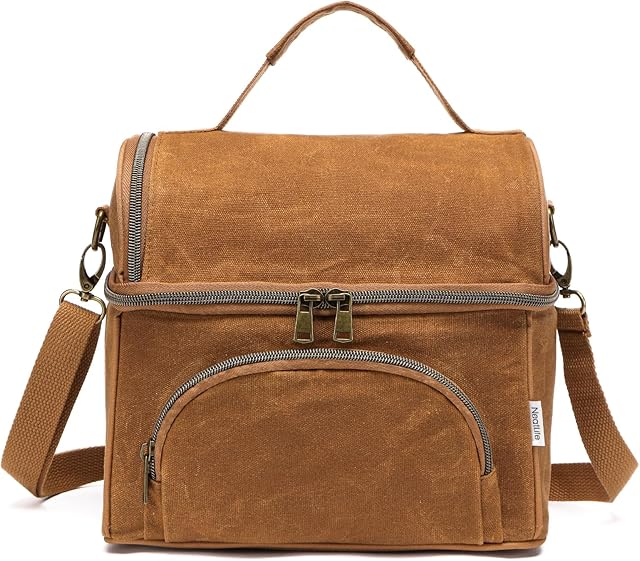 Lunch Box For Men with 2 XL icepacks,Sturdy Waxed Canvas Lunch Bag for Men,Soft adult Cooler Bag for Construction Sites,Work,Picnic and Hiking12-Can(10.5L) 10"x9.5"x7" (Biscuit Yellow)