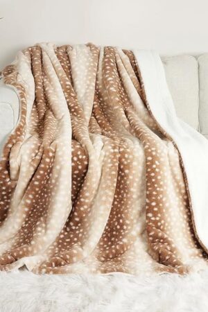 Cozy Bliss Throw Blanket Faux Fur Animal Striped Print Sherpa Brown 50x60 Inches