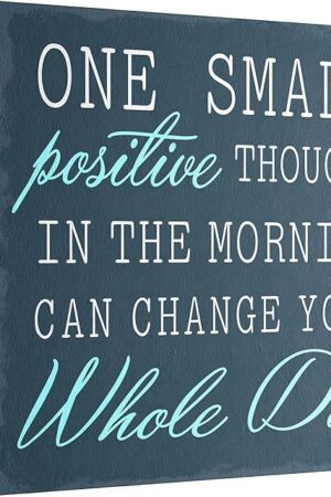 Barnyard Designs Wooden Box Sign Motivational Desk Decor, Inspirational Office Desk Decorations for Women Office Bathroom Shelf Décor (Positive Thought)