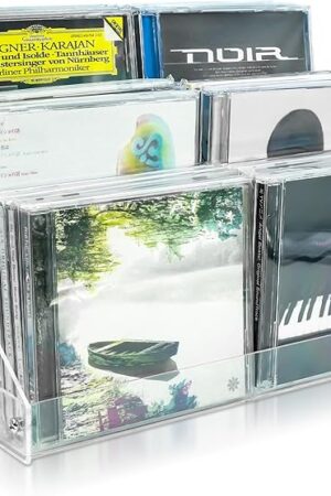 3Tier Clear Acrylic CD Holder Cascading CD Storage Rack,DVD/CD Display Rack & Vinyl Record Storage Stand Holds up to 24 Standard CD Cases for Media Shelf Storage and Organization (clear, Medium size)