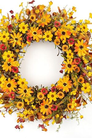 VioletEverGarden Fall Wreaths for Front Door 22 Inch Artificial Fall Wreath Orange Autumn Wreath with Berries and Eucalyptus Leaves for Indoor Outdoor Thanksgiving Harvest Holiday Decorations