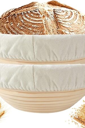 Banneton Bread Proofing Basket Set of 2: 9 Inch Round Sourdough Proofing Bowls for Artisan Bread Making for Professionals and Home Bakers