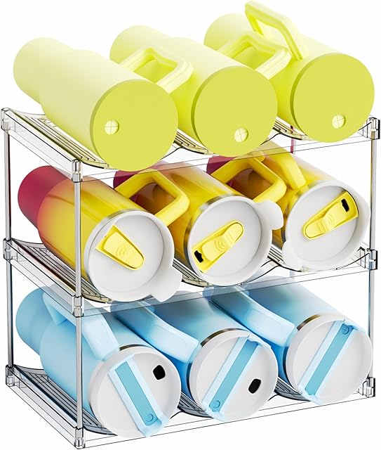 Yieach Larger Compartments Stackable Water Bottle Organizer for 40 oz Stanley Cup Holder,Yeti and Other Tumbler Organizer,3 Tier Wine Rack and Water Bottle Storage Rack for Kitchen Cabinets,Countertop