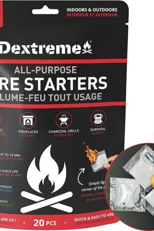 Dextreme Quick Instant Fire Starter - Waterproof All-Purpose Indoor & Outdoor Firestarter, for Charcoal Starter, Campfire, Fireplace, BBQ, Survival and Wood Stove (20 Pcs Bag)