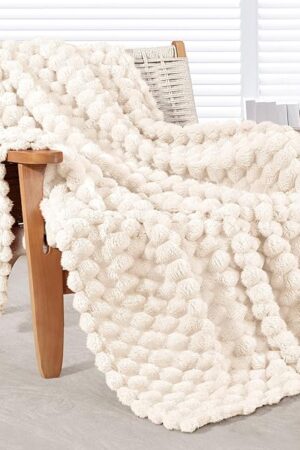 Whale Flotilla Throw Blanket for Couch with Jacquard Pattern, Fuzzy Soft Cozy Exquisite Blankets for All Season, Warm and Fluffy, 50x60 Inch, Ivory