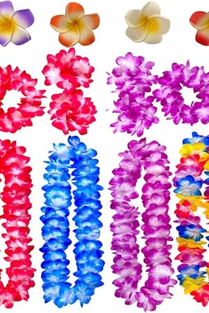 14 PCS Hawaiian leis Tropical Luau Hawaii Flower Lei Theme Party Favors for Adults Kids Holiday Wedding Beach Birthday Decorations Hawaiian Leis Party Supplies
