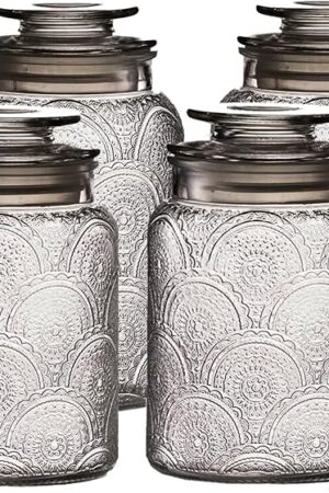 4pc Vintage Glass Canister Set with Airtight Lids - For Kitchen Food Storage and Organization