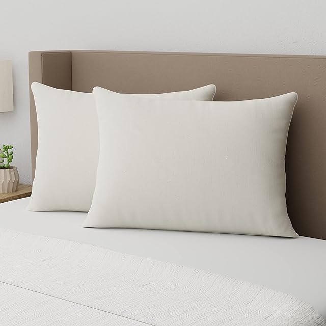 AllerEase 100% Organically Grown Soft Cotton Top Allergy Defense Fabric Bed Pillow Naturally Breathable, Hypoallergenic Fiberfill Machine Washable, Std/Q Size Pillow, White- 2 Pack