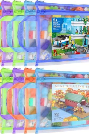 12 Pack Mesh Zipper Pouch Bags, Double-Layer Nylon Puzzle Bags, Breathable See Through Zipper Pouch with Handle for Classroom Organization and Storage, Board Game Storage