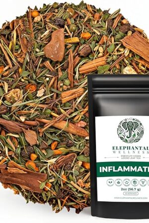 Elephantal Wellness Inflammation Herbal Tea, 2oz, 20 Servings | Comfort & Mobility Blend | with Turmeric & Boswellia | White Willow & Ginger | Handmade, Non-GMO | Caffeine-Free Loose Leaf