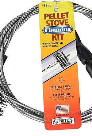 Brushtech Pellet Stove Cleaning Brush Kit - 10-Foot Non-Kinking Spring Brush for 3-Inch Vent Pipes with Bonus Steel Ash Brush - Safe Airflow Maintenance for Stove Pipes