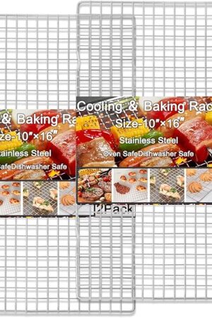 Cleaning Brush Included Cooling Rack for Cooking and Baking - 10" x 15" Set of 2 Stainless Steel, Oven Safe Grid Wire Cookie Cooling Racks