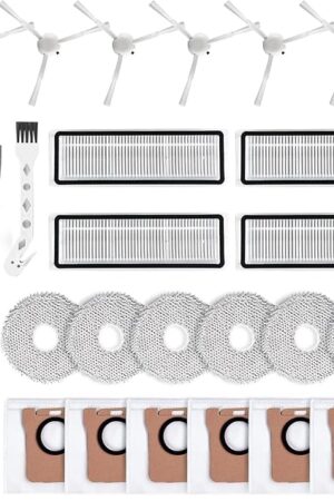 24 Pack Accessories Kit for Dreame L10s Ultra / L10 Ultra Robot Vacuum Replacement Parts Including 1 Main Brush 4 HEPA Filters 6 Sidebrushes 6 Mop Pads 6 Dust Bags 1 Cleaning Brush