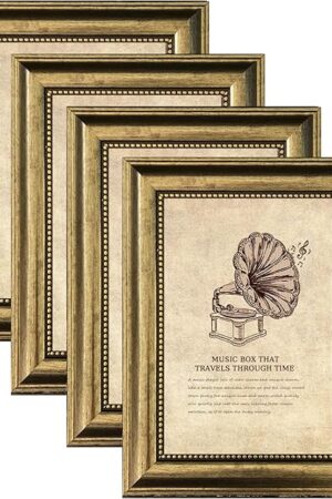 5x7 Picture Frame with Real Glass, 4 set Ornate Vintage Picture Frames for Wall or Tabletop Display, Gold 5 x 7 Frame for Wall home best gift