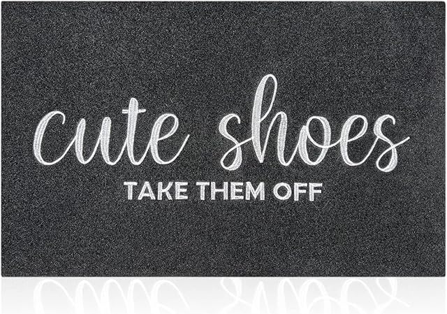 Welcome Mat Outdoor Entryway Cute Shoes Take Them Off Mats for Front Door with Rubber Backing Doormat All-Weather Indoor Mat Polystyrene Non Slip Natural Mat Black