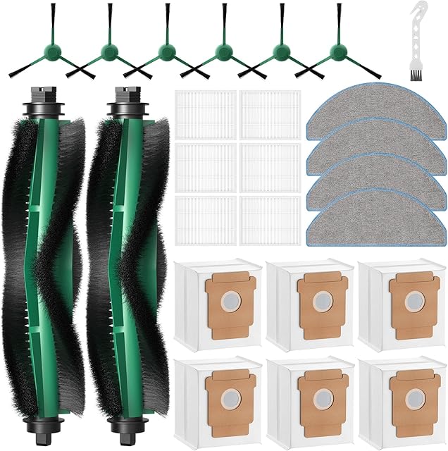 25 Pcs Replacement Parts for iRobot Roomba 104 / Q052/ 105 Vac/ 105 Combo Robot Vacuum, Q0520 105 Accessories Include 2 Main Brushes, 6 Filters, 6 Dust Bags, 6 Side Brushes, 4 Mop Pads, 1 Clean Brush