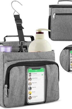 Bukere Shower Caddy Tote Bag with Dry Wet Separation, Portable Hanging Bathroom Organizer for Dorm, Gym, Travel, with Multiple Compartments & Phone Pocket