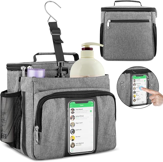 Bukere Shower Caddy Tote Bag with Dry Wet Separation, Portable Hanging Bathroom Organizer for Dorm, Gym, Travel, with Multiple Compartments & Phone Pocket