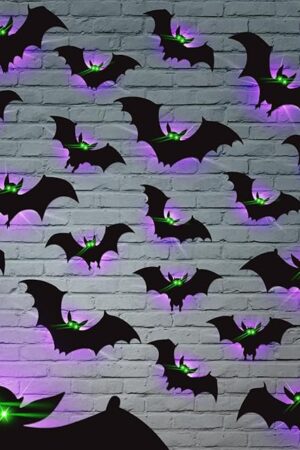 24 Pack Halloween Bats Decorations Wall Stickers with Glow in Dark Eye, 4 Different Style Removable PVC Wall Bats Sticker for Indoor Outdoor Home Window Garage Decor Party Supplies