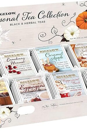 Bigelow Seasonal Tea Collection, Caffeine Variety Pack, 64 Count Box | Holiday Tea Gift Set | Caffeine Variety | Gift Sampler | Pack of 1 | 64 Tea Bags Total
