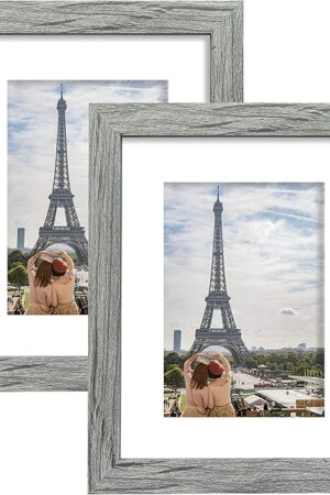 8x10 Picture Frame Set of 2, Grey Photo Frame of Rustic Style, Multi 8 by 10 Photo Frame for Wall or Tabletop Display - 5x7 Frame with Mat or 8x10 Without Mat
