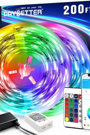 DAYBETTER LED Strip Lights 200 ft (2 Rolls of 100 ft), Smart App Control Lighting Bedroom Rome Decor with Remote, RGB Music Sync Color Changing LED Lights for Party