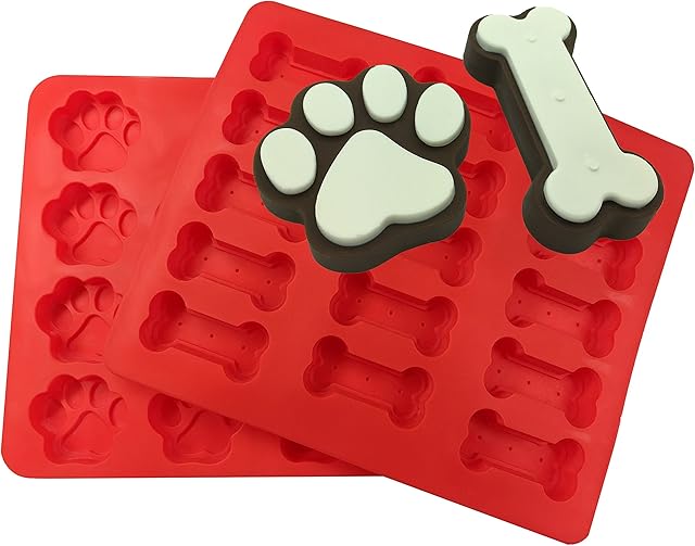XL Dog Paw and Bone Mold Combo Pack - For Baking Paws and Bones - Silicone by MERRY BIRD