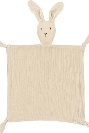 ZIGJOY Bunny Lovey Muslin Cotton Baby Security Blanket Soft Breathable Lovies for Babies Gifts for Newborn Infant Toddler Boys and Girls, Khaki