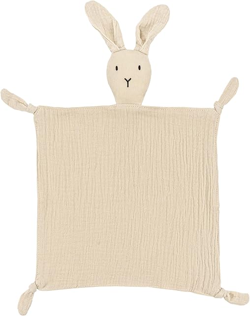 ZIGJOY Bunny Lovey Muslin Cotton Baby Security Blanket Soft Breathable Lovies for Babies Gifts for Newborn Infant Toddler Boys and Girls, Khaki