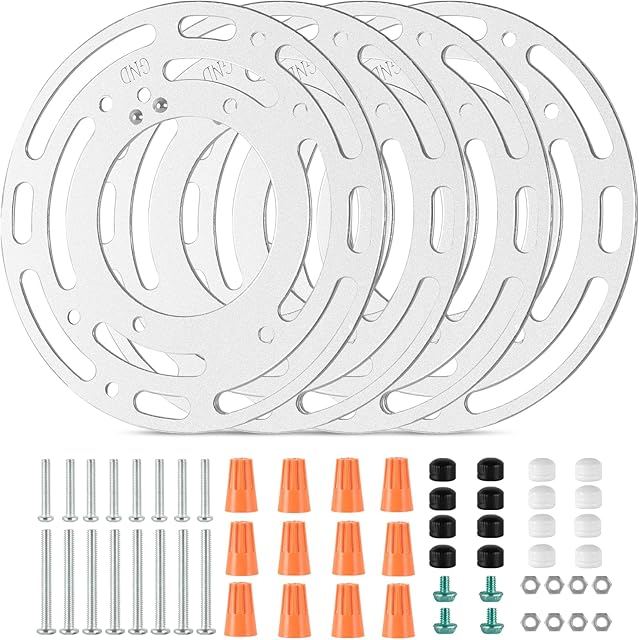 4 Pack Universal Light Fixture Mounting Bracket, 4 Inch Diameter Ceiling Light Mounting Bracket, Round Steel Light Crossbar Plate with Screws & Nuts for Ceiling Fan, Pendant Light, Wall Sconces