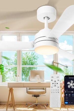 28" Ceiling Fans with Lights Flush Mount 3000K-6500K Small ceiling fan light White