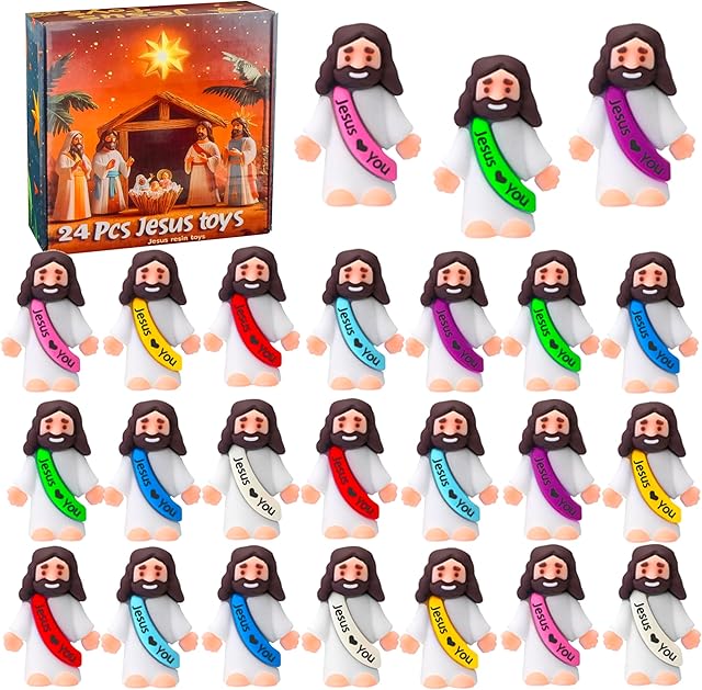 The 24 Pcs Jesus Toys Mini Rubber Little Jesus Figurine to Hide and Seek Religious Sunday School Gifts for Kids Girls Boys Party Favors School Baptism Stuffers