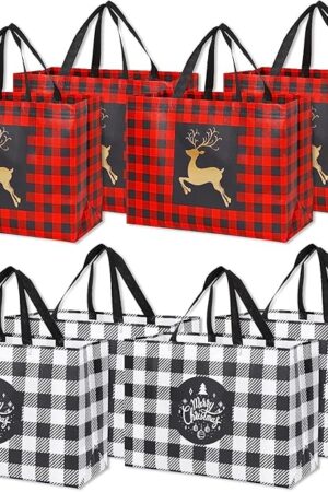YANGTE Christmas Gift Bags Reusable Tote Bags Non-Woven Christmas Grocery Shopping Totes