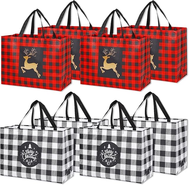 YANGTE Christmas Gift Bags Reusable Tote Bags Non-Woven Christmas Grocery Shopping Totes