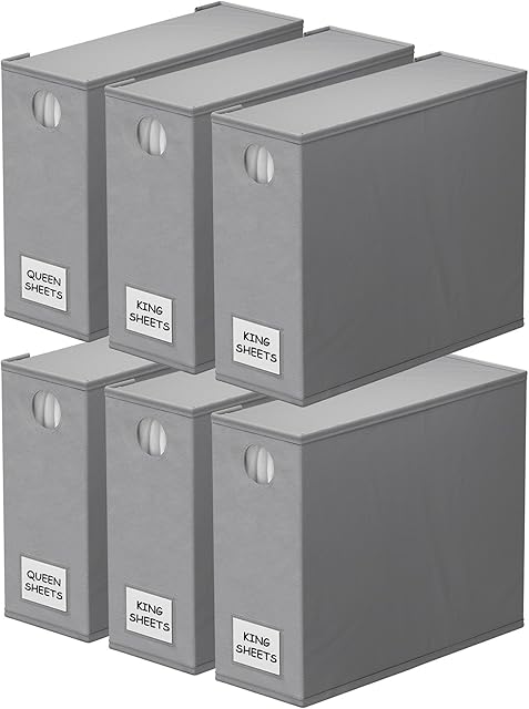 SpaceAid 6 Pack Bed Sheet Organizers and Storage, Foldable Sheet Organizer for Linen Closet, Sheets Set Folder Keeper with Window XL (Queen & King Size) Bedding Container (Gray, 6 Pack)