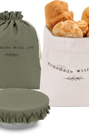 Beautiful Linen Bread Bag Set and Proofing Cover For Homemade Sourdough Bread - Keeps Your Loaf Fresh for Days - Reusable and Easy to Clean Storage Bag, The Perfect Baking Accessories