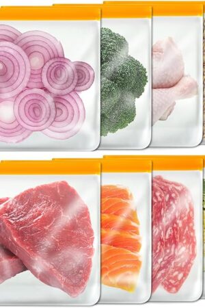 8 Pack Gallon Freezer Bags, Reusable Food Storage Silicone Bags Reusable Food Storage Bags, Large Zip Lock Bags Gallon, Lunch Home Fridge Kitchen Organization and Storage Meal Prep Freezer Containers