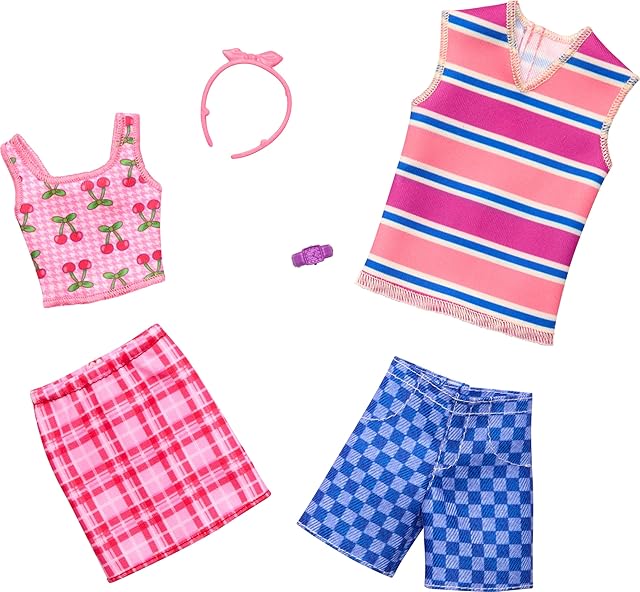 The Barbie Clothes Set, Fashion & Accessory Pack for Barbie & Ken Dolls with 2 Complete Looks, Cherry-Inspired Theme