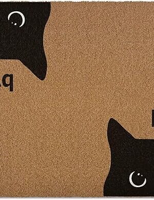 Cute Black Cat Door Mat, Funny Welcome mat, Funny Welcome Front Door Mat Indoor Entrance, Rustic Artificial Coir Doormat Rugs for Cat Lovers Owners Porch Entry Patio Kitchen Decor 30x17in