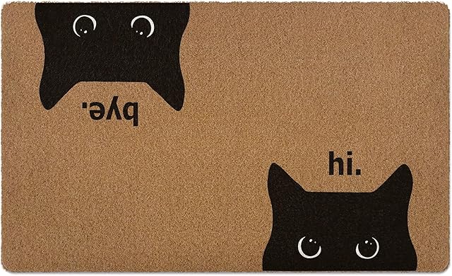 Cute Black Cat Door Mat, Funny Welcome mat, Funny Welcome Front Door Mat Indoor Entrance, Rustic Artificial Coir Doormat Rugs for Cat Lovers Owners Porch Entry Patio Kitchen Decor 30x17in