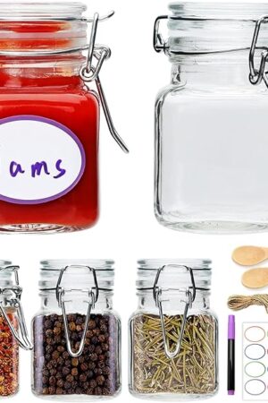 Brajttt Small Glass Jars with Lids,4 oz Spice Jars with Labels,Small Glass Containers with Airtight Hinged Lid for Home Kitchen, Arts & Crafts Projects, Spices, Decoration, Snack Foods (5 Pack)