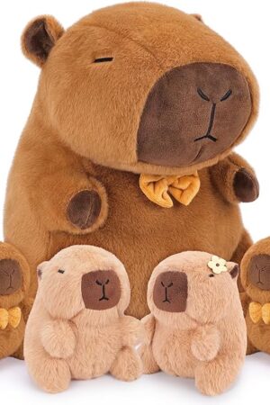 Achwishap 5PCS Capybara Plush,Capybara Stuffed Animal Mommy with 4 Capybara Babies Plush Toy,Cute Plushie Capybara Hugging Pillow Cuddle Plushie for Kids Girls Boys Gifts(Capybara Family,16?,Brown)