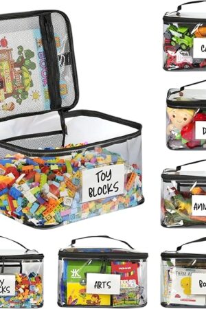 6-Pack Extra Large Toy Storage Bags with Zippers & Labels, Reusable Clear TPU Waterproof Organizer for Kids Toys, Building Blocks, Puzzles, Dolls, Board Games - Durable, BPA-Free, Travel-Friendly
