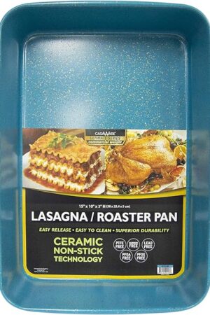 casaWare 15 x 10 x 3-Inch Ultimate Series Commercial Weight Ceramic Coated Non-Stick Lasagna/Roasting Pan (Blue Granite)