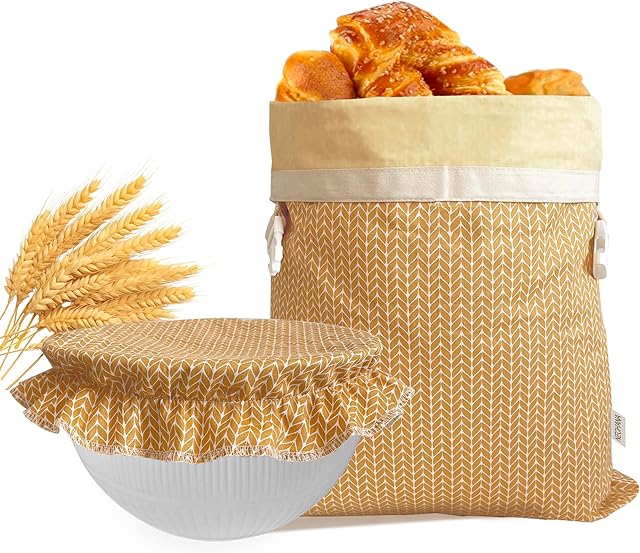 Beeswax Bread Bags,Bread Bag for Homemade Bread With Cotton Bowl Cover,Freezer Storage Bag to Keep Fresh,Sourdough Bread Food Bag Baking Set